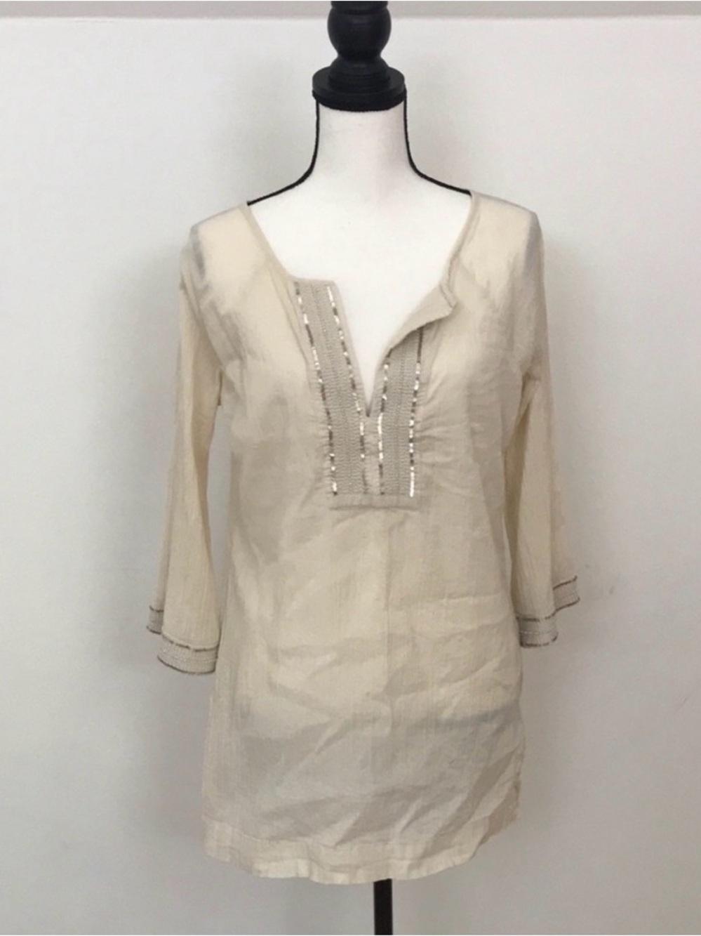 Athleta Marina Gauze Sequin Beaded Swim Cover Up Tunic Ivory XS NWOT